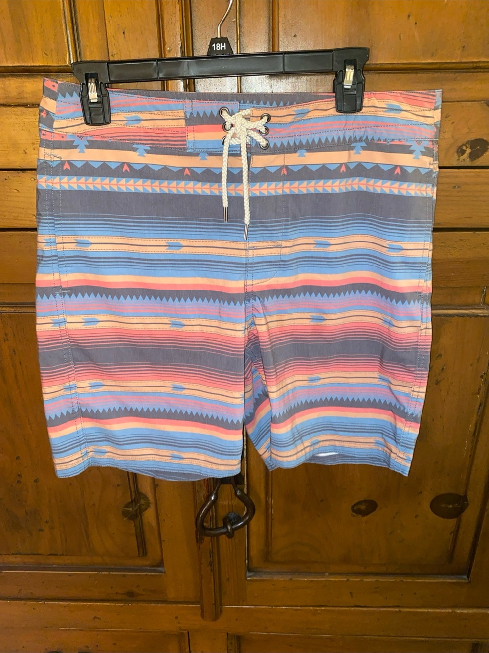 Faherty Board Shorts Mens 31 Orange Blue Aztec Southwestern Swim Trunks